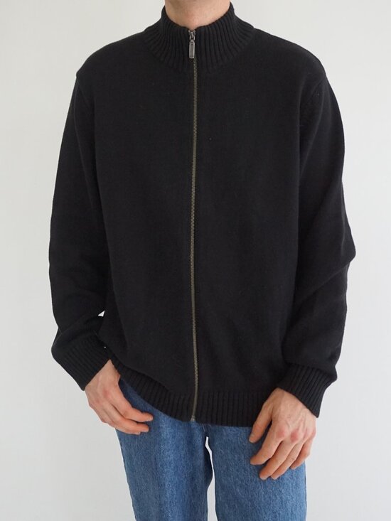Denver Hayes Other - Vintage Denver Hayes Black Full Zip Knit Sweater Ribbed Collar Minimal Classic L